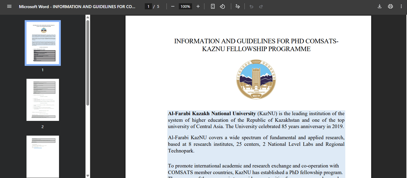 COMSATS KazNU PhD Fellowship Programme 2026 for Young Researchers (Fully Funded)