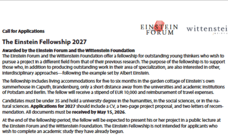 Einstein Fellowship 2027 - Fully Funded to Germany