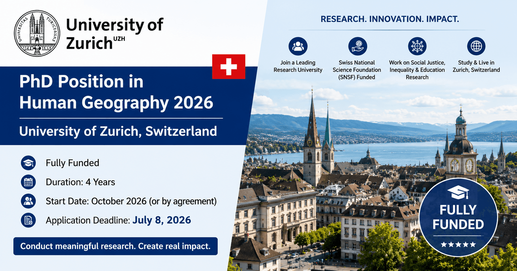 PhD Scholarship at University of Zurich 2026 for International Students (Fully Funded)